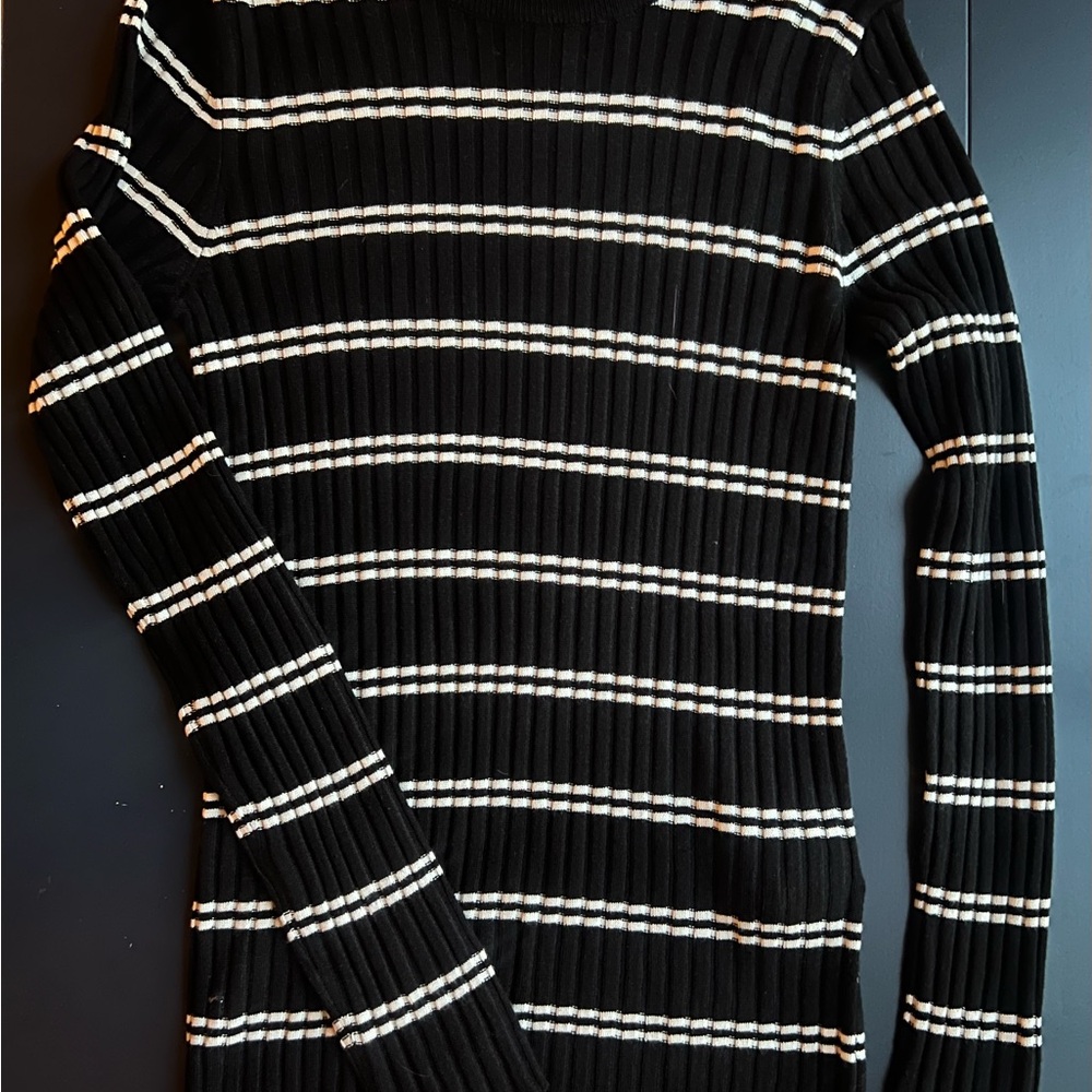 H&M Woman’s Ribbed Black and Cream Striped Sweater